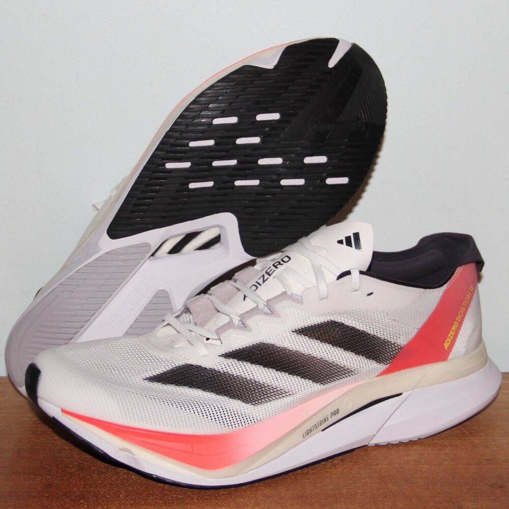 Adidas Adizero Boston 12 Running Shoes Mens 11.5 White Solar Red